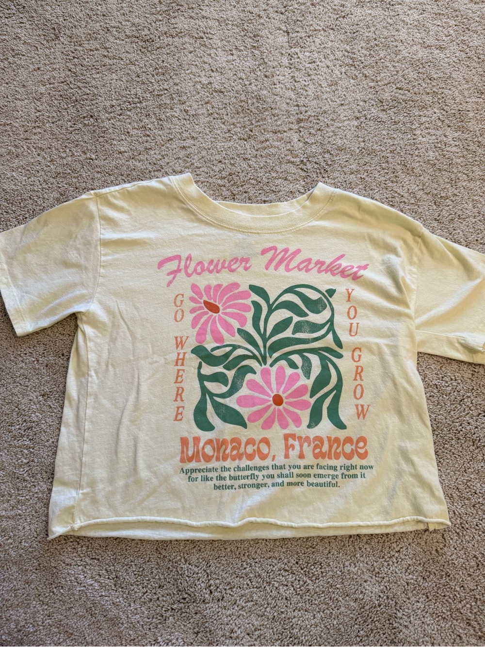 Treasure & Bond Cream Tee with Pink Floral & Green Foliage Graphic
